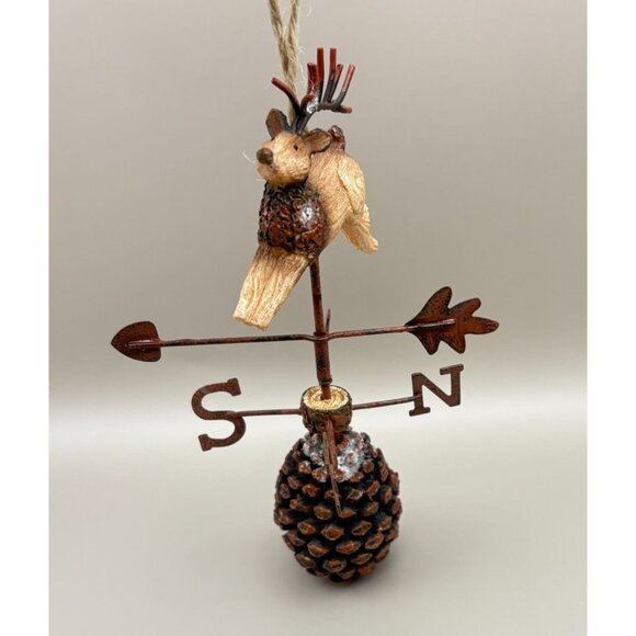 Vintage Reindeer Weathervane Christmas Tree Ornament Pinecone Base Rustic Farm - Picture 7 of 7